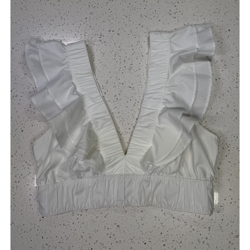 Abercrombie & Fitch White Ruffle Sleeve Deep V Cropped Women's Blouse